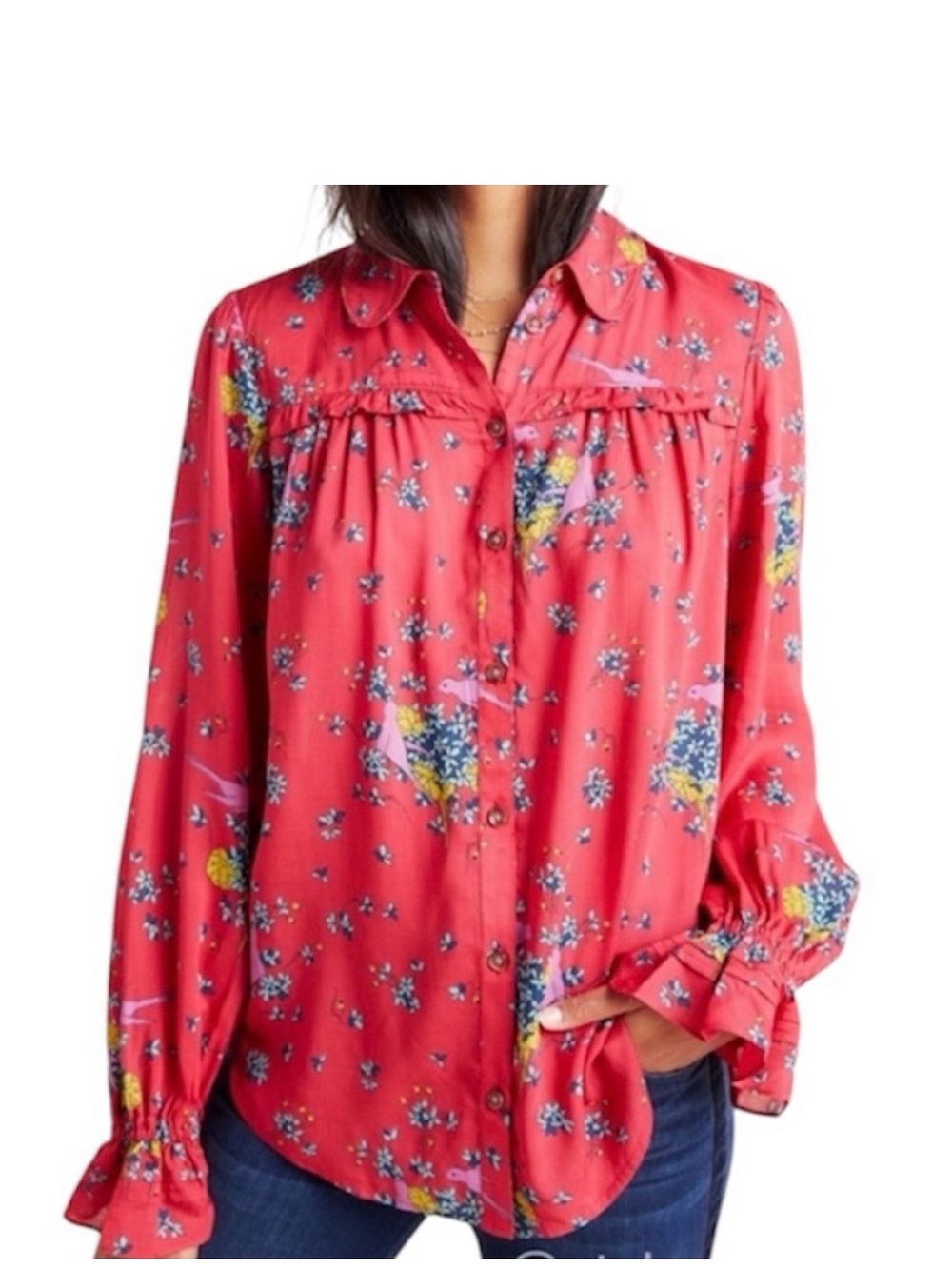 Anthropologie Maeve Fredericka birds floral top blouse size 4